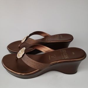 ITALIAN SHOEMAKERS Bling Brown Wedge Sz 8